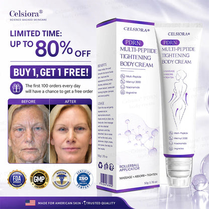 FDA Official: Celsiora® PDRN Multi-Peptide Massaging Body Roller Cream- Anti-aging, Hydrating, Skin Firming & Lifting, Skin Repair, Even Tone, Acne and Dark Spot Treatment, Wart and Mole Removal, and Psoriasis Relief.