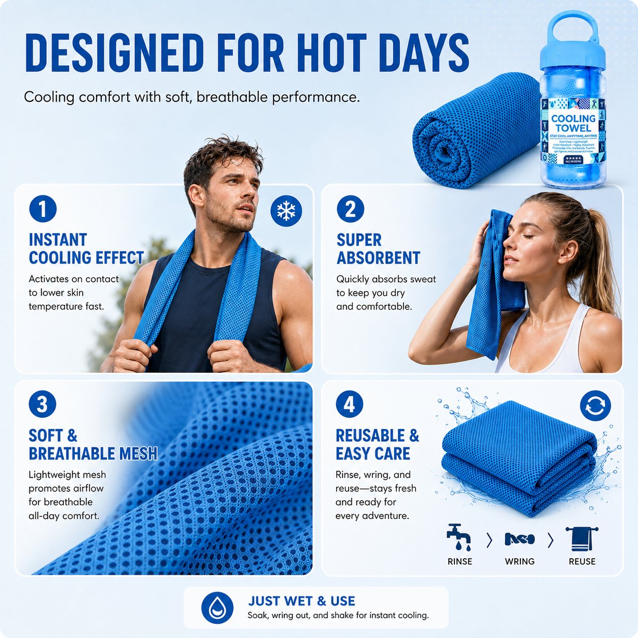 🏃❄️LAST DAY 50% OFF ✨Cold Sweat Towel You Can Use Anywhere, Anytime! Reusable Soft Absorbent Cooling Portable
